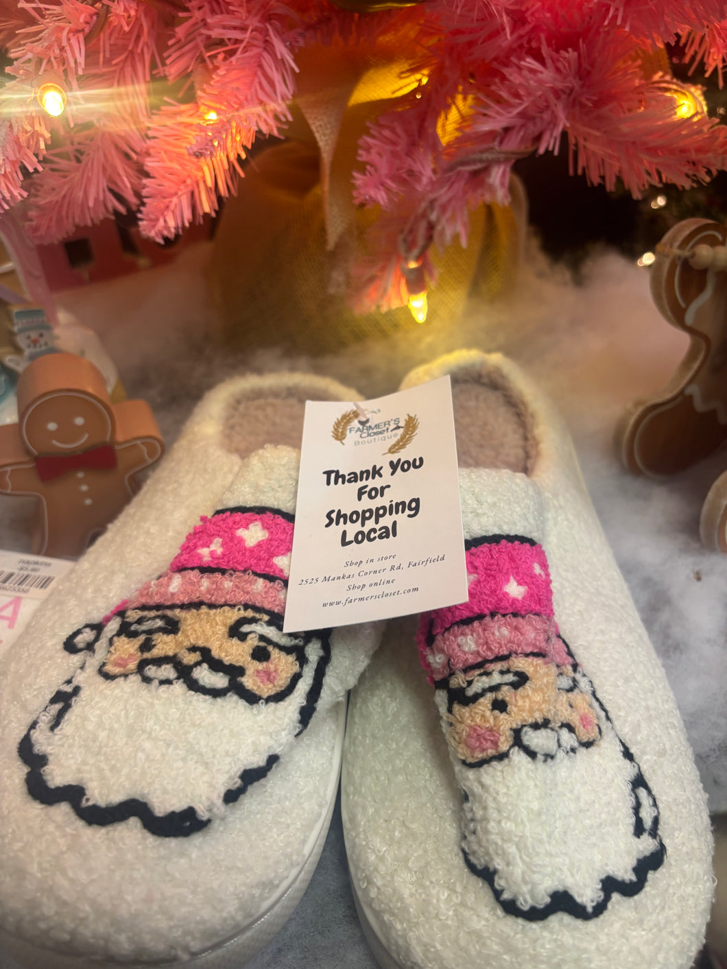PINK SANTA HAT SLIPPERS